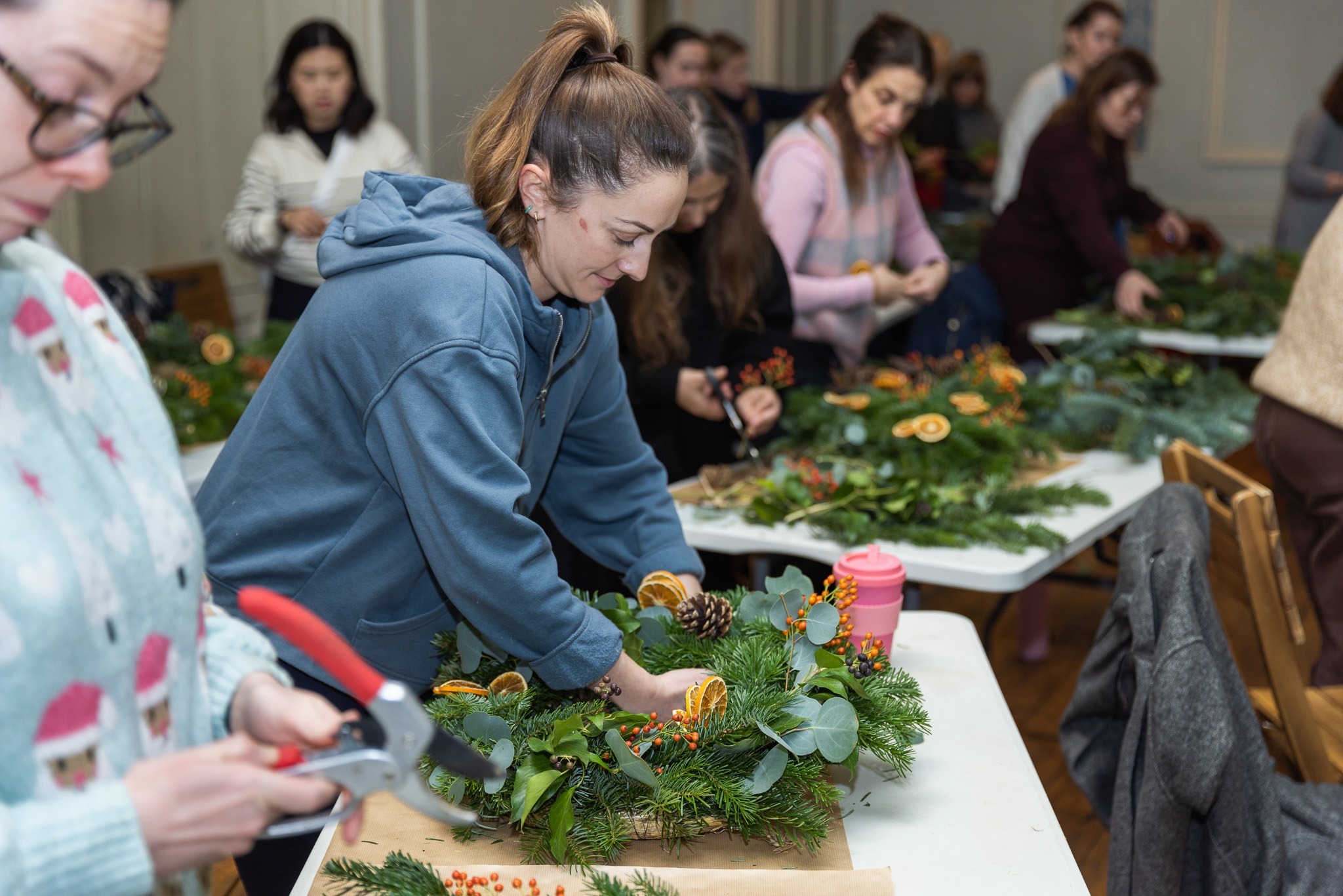 Christmas Wreath workshop run by Just So Flowers at Beckenham Place Mansion