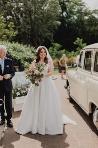 Bride at Beckenham Place Mansion with bouquet by Just So Flowers.