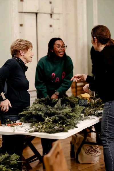 Participants at a Christmas wreath class Beckenham Place Mansion