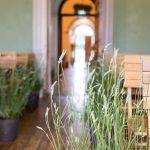An aisle of lavender plants for a wedding at Beckenham Place Mansion by Just So Flowers