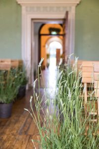 An aisle of lavender plants for a wedding at Beckenham Place Mansion by Just So Flowers