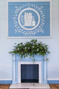 Large mantlepiece arrangements by Just So Flowers at Beckenham Place Mansion