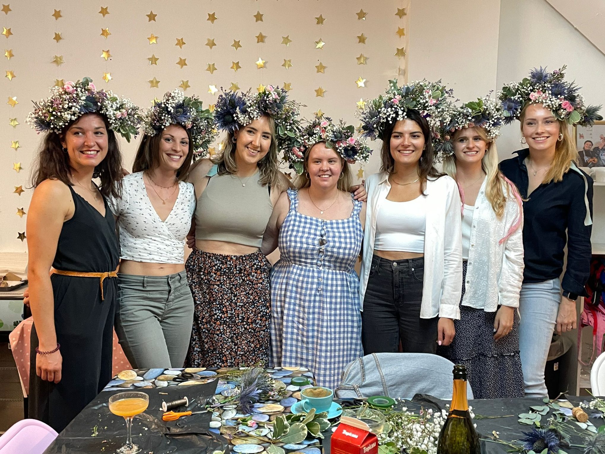 Participants at a flowermcrown workshop run by Just So Flowers