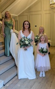Bride and her bridesmaids at Eight and a Half, London. Flowers by Just So Flowers