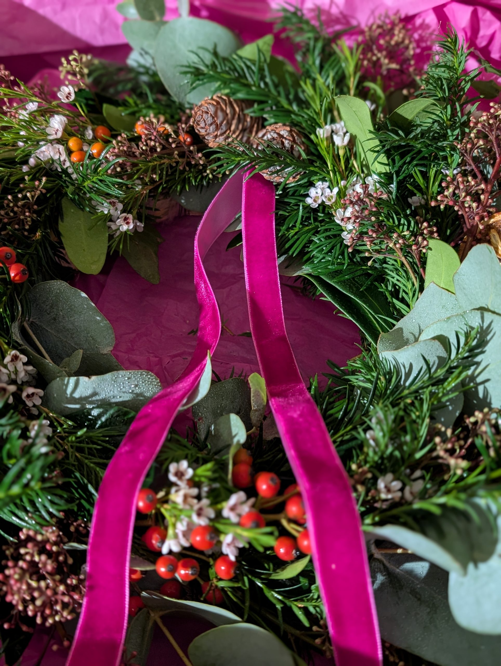 Christmas wreath kit by Just So Flowers, Beckenham