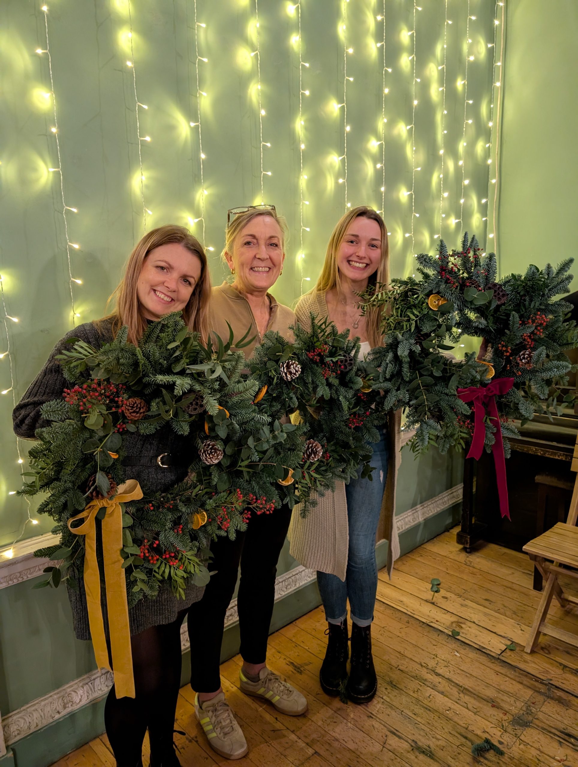 Christmas wreath makers at Beckenham Place Mansion